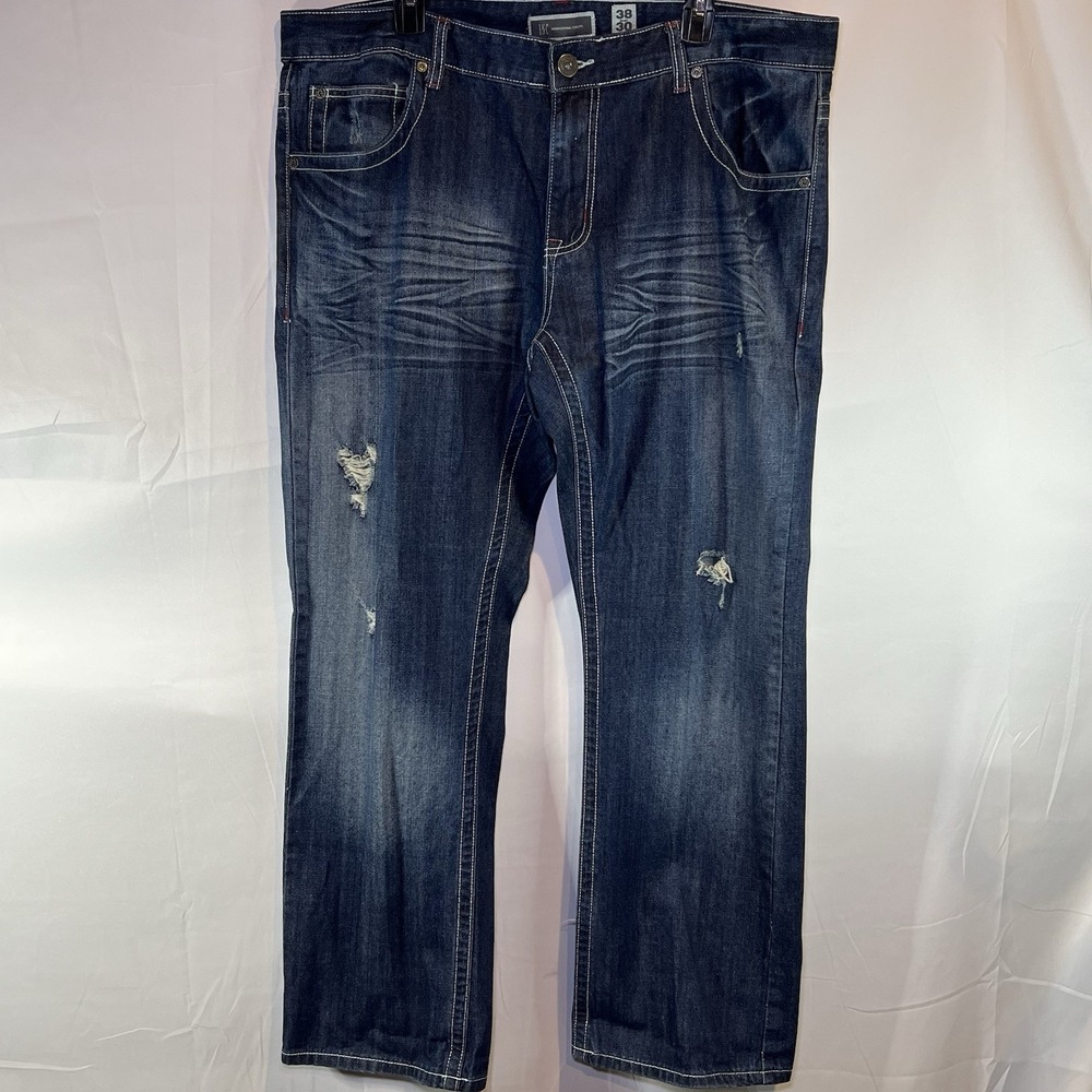 INC Barcelona Relaxed Fit Blue Jeans Men's 38x30‎ Straight Leg Distressed